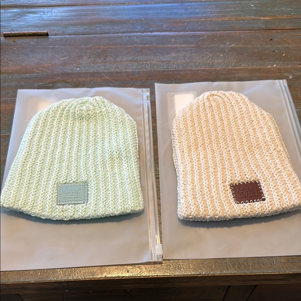 Beanie Set for Kids - Mint Green and Cream